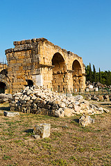 Image showing history pamukkale      in asia   column  and the  temple 