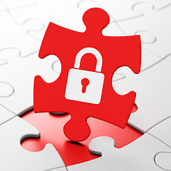 Image showing Security concept: Closed Padlock on puzzle background