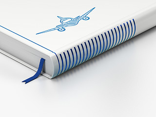 Image showing Tourism concept: closed book, Aircraft on white background