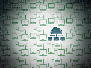 Image showing Cloud computing concept: cloud network icon on Digital Paper background