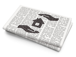 Image showing Insurance concept: House And Palm on Newspaper background