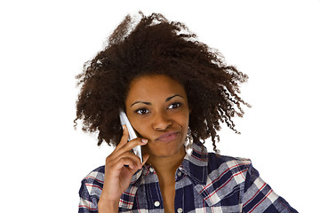 Image showing Angry african american woman with cellphone