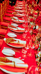 Image showing Table set for wedding or another catered event dinner.