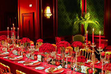 Image showing Table set for wedding or another catered event dinner.