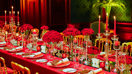 Image showing Table set for wedding or another catered event dinner.