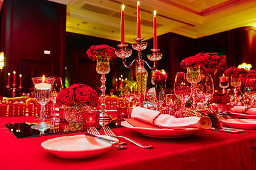 Image showing Table set for wedding or another catered event dinner.