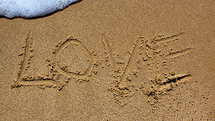 Image showing love message written in sand