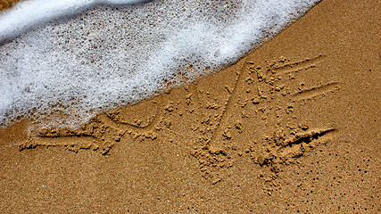 Image showing love message written in sand