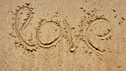 Image showing love message written in sand