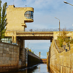 Image showing One of the locks on navigable river 