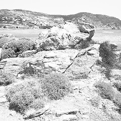 Image showing in greece the mykonos island rock sea and beach blue   sky