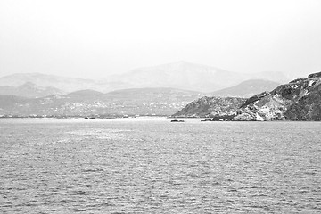 Image showing from the boat greece islands in mediterranean sea and sky