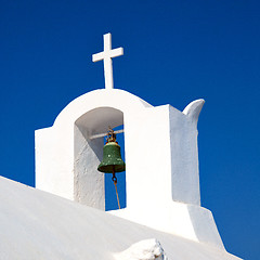 Image showing cross  in santorini greece old construction and the sky