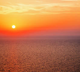 Image showing in santorini    greece sunset and the sky mediterranean red sea