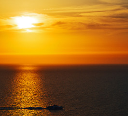 Image showing in santorini    greece sunset and the sky mediterranean red sea