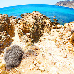 Image showing in greece the mykonos island rock sea and beach blue   sky