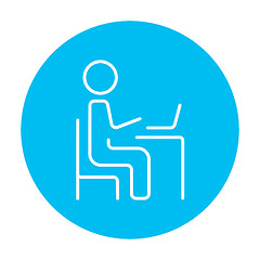 Image showing Businessman working at his laptop line icon.