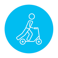 Image showing Man riding kick scooter line icon.