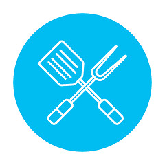 Image showing Kitchen spatula and big fork line icon.