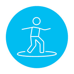 Image showing Male surfer riding on surfboard line icon.