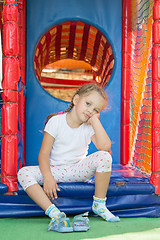 Image showing Tired but happy three year old girl from the game soft room