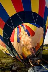 Image showing Hot air balloon being inflated in preparation for flight