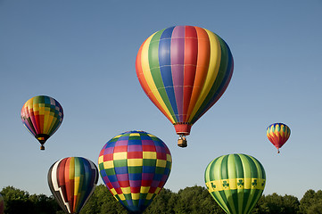 Image showing Hot-air balloons ascending or launching at a ballooning festival
