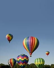 Image showing Hot-air balloons ascending or launching at a ballooning festival