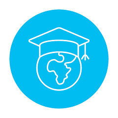 Image showing Globe in graduation cap line icon.