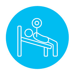 Image showing Man lying on bench and lifting barbell line icon.