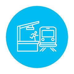 Image showing Latecomer man running along the platform to reach train line icon.