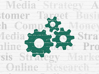 Image showing Marketing concept: Gears on wall background