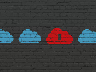 Image showing Cloud technology concept: cloud with keyhole icon on wall background