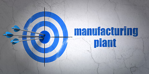 Image showing Manufacuring concept: target and Manufacturing Plant on wall background