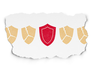 Image showing Protection concept: shield icon on Torn Paper background