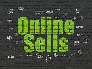 Image showing Advertising concept: Online Sells on wall background