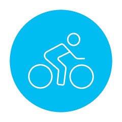 Image showing Man riding  bike line icon.