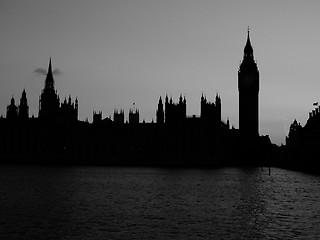 Image showing Black and white Houses of Parliament in London