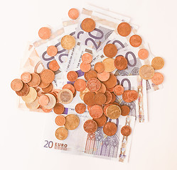 Image showing  Euros coins and notes vintage