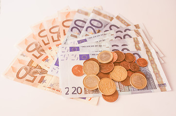 Image showing  Euros coins and notes vintage