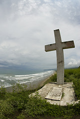 Image showing large cross of white star of the sea church ecuador