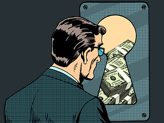 Image showing Financial security man money keyhole