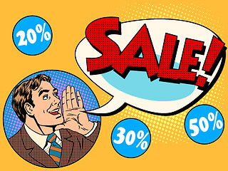 Image showing The man announces sale and discounts