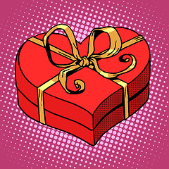 Image showing Red gift box in heart shape. Love Valentines day and wedding