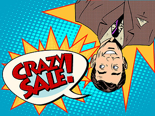 Image showing Crazy sale announcement man upside down