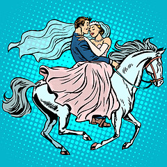 Image showing bride and groom white horse love wedding romance