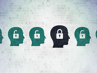 Image showing Protection concept: head with padlock icon on Digital Paper background