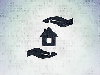 Image showing Insurance concept: House And Palm on Digital Paper background