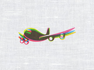 Image showing Travel concept: Airplane on fabric texture background