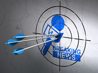 Image showing News concept: arrows in Breaking News And Microphone target on wall background